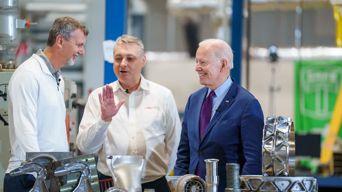 President Joe Biden participates in an additive manufacturing tour Friday, May 6, 2022, at United Performance Metals in Hamilton, Ohio.