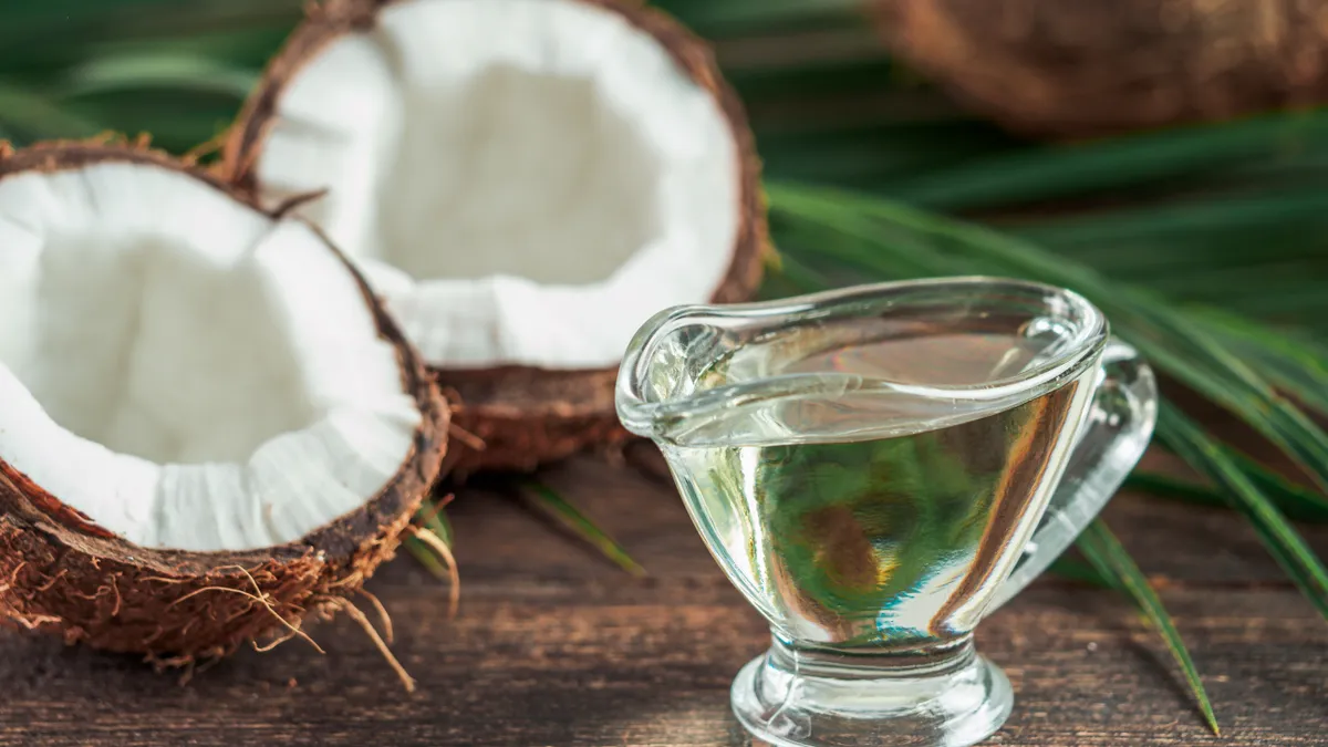 Coconuts after being pressed into an oil product