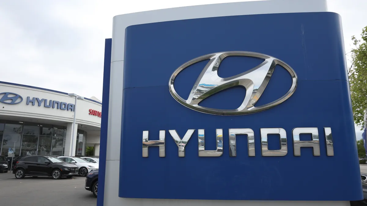 New Hyundai cars are displayed on a sales lot in California