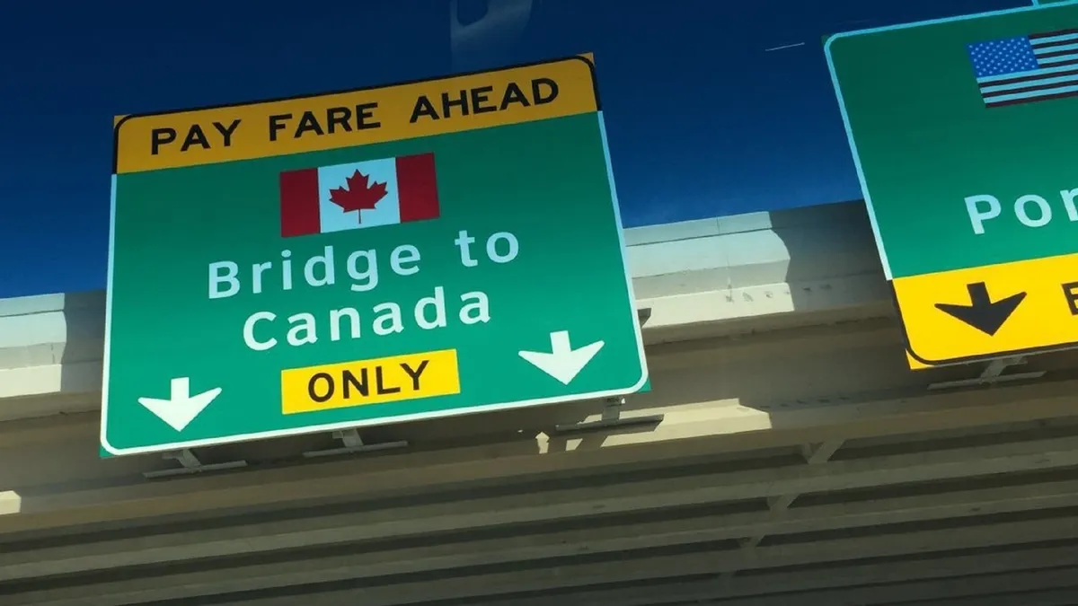 Canada border crossing highway sign